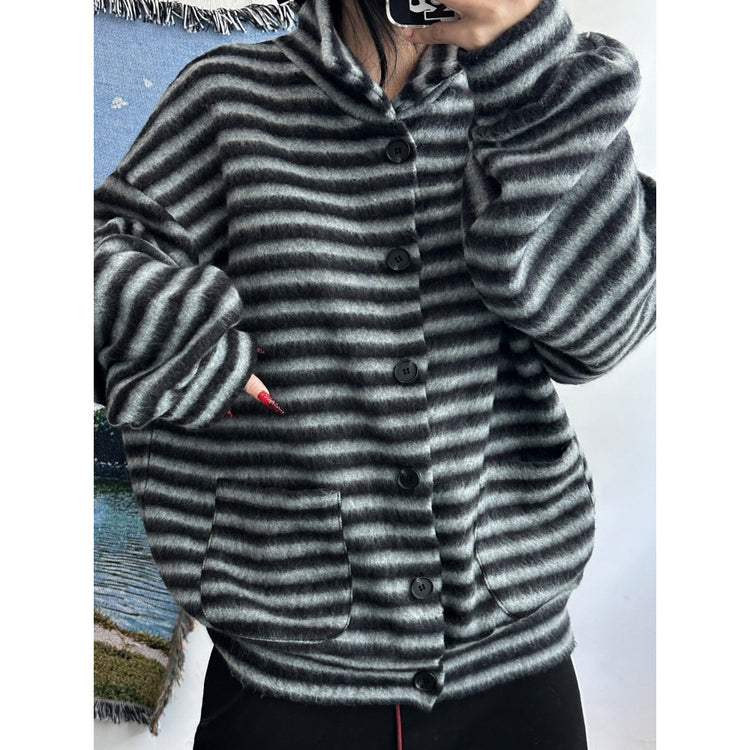 翻領撞色毛流感排鈕外套