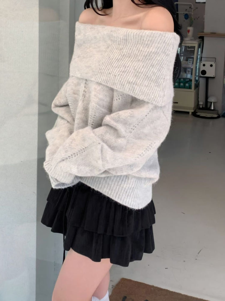 美肩紋理縷空紋理細節毛衣