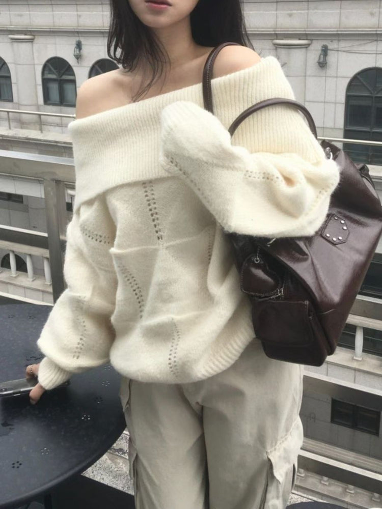 美肩紋理縷空紋理細節毛衣