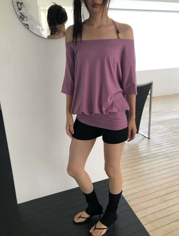 美肩串珠修身細節連身裙