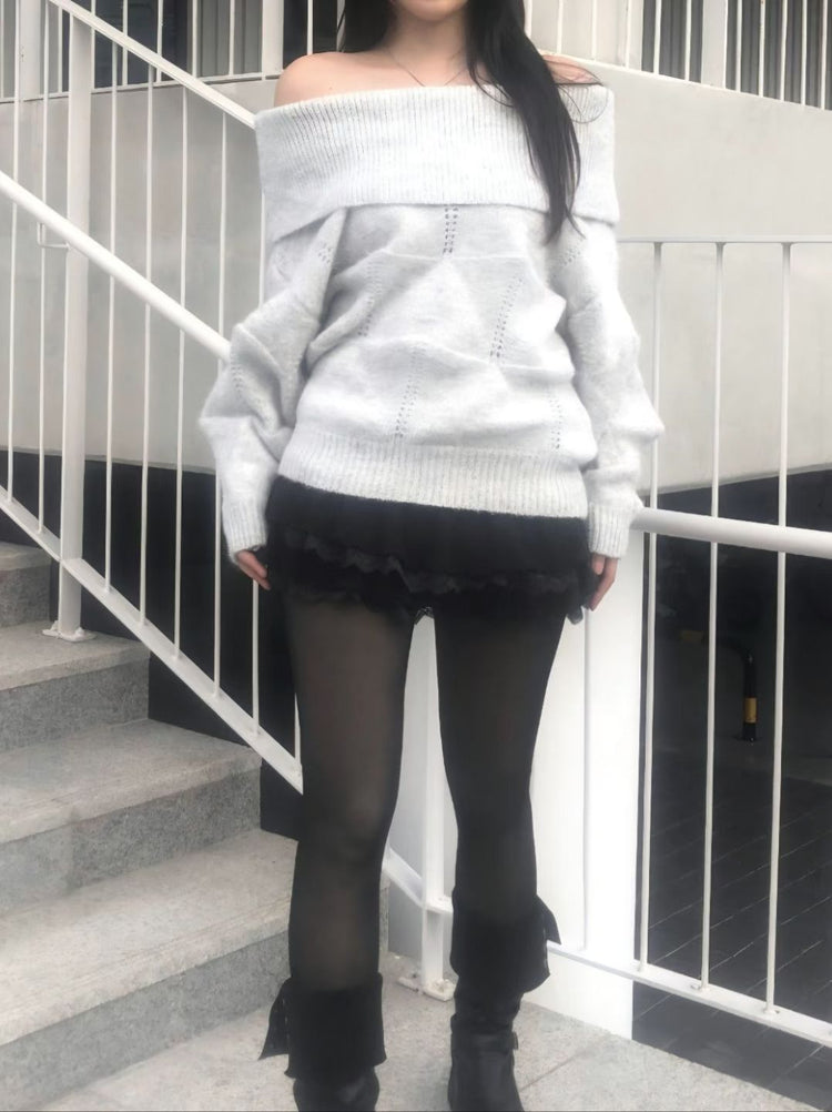 美肩紋理縷空紋理細節毛衣