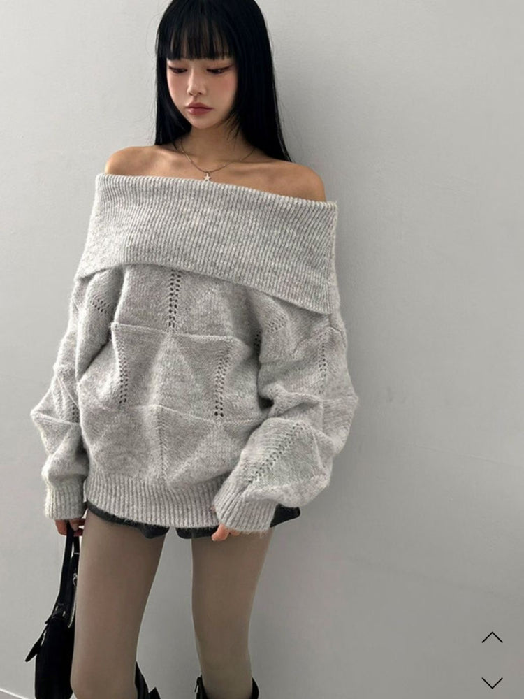 美肩紋理縷空紋理細節毛衣