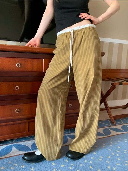 花邊撞色細節抽繩直褲