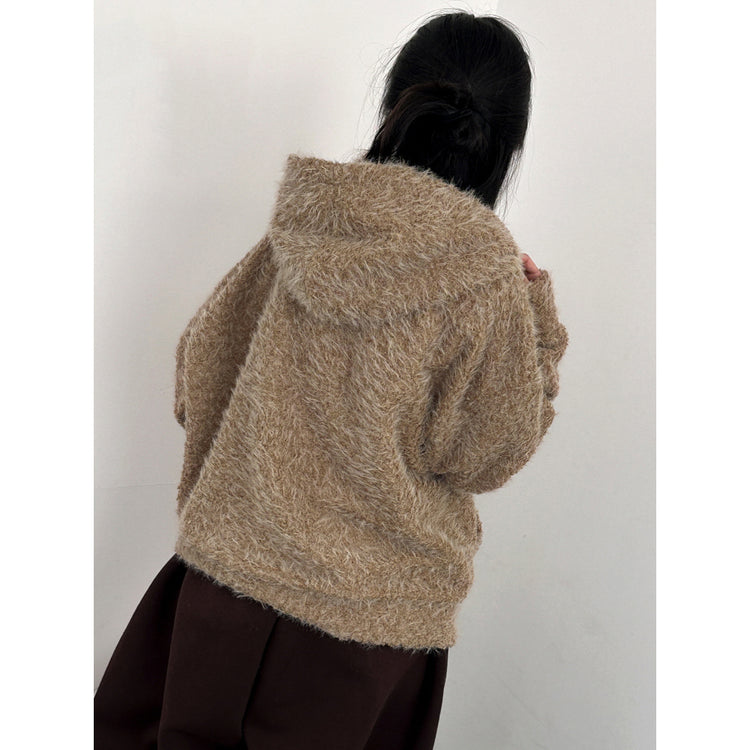 毛絨雙拉鏈鐵環細節連帽外套