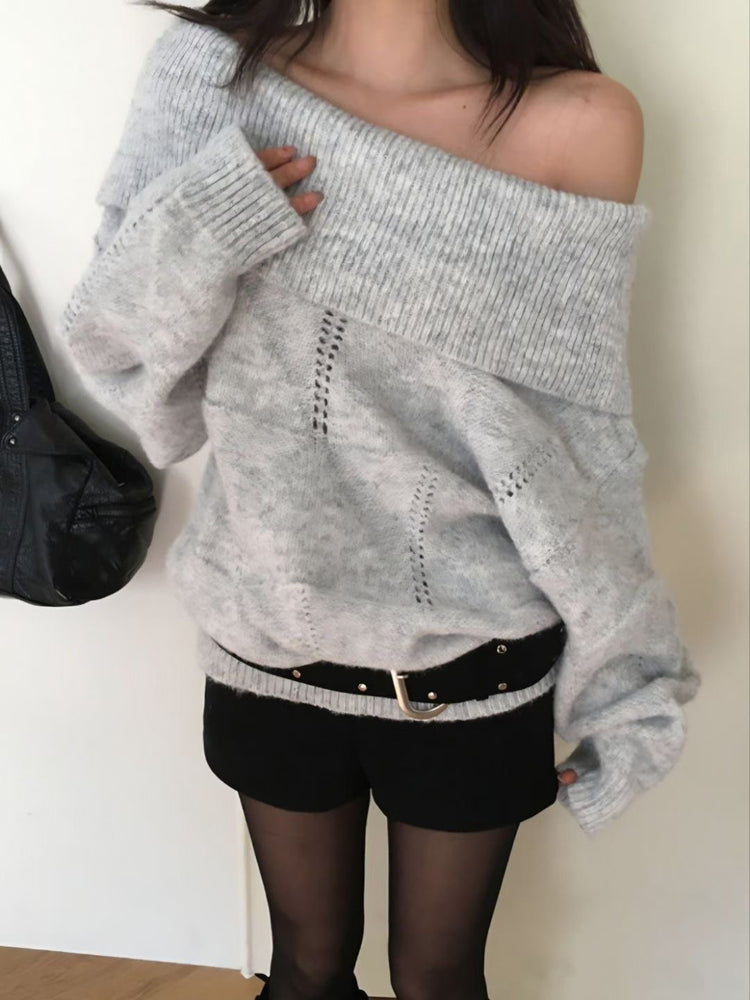 美肩紋理縷空紋理細節毛衣