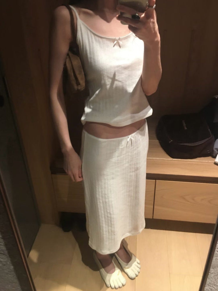 蕾絲暗紋理蝴蝶結細節背心