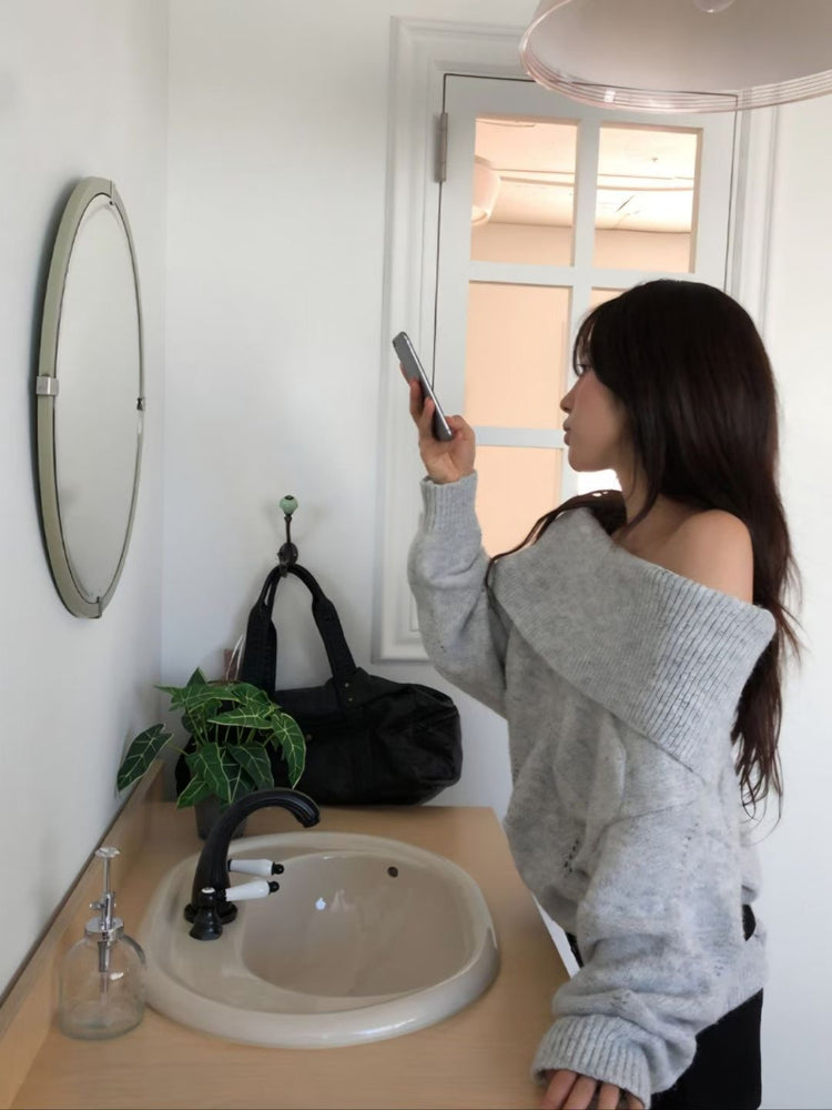 美肩紋理縷空紋理細節毛衣