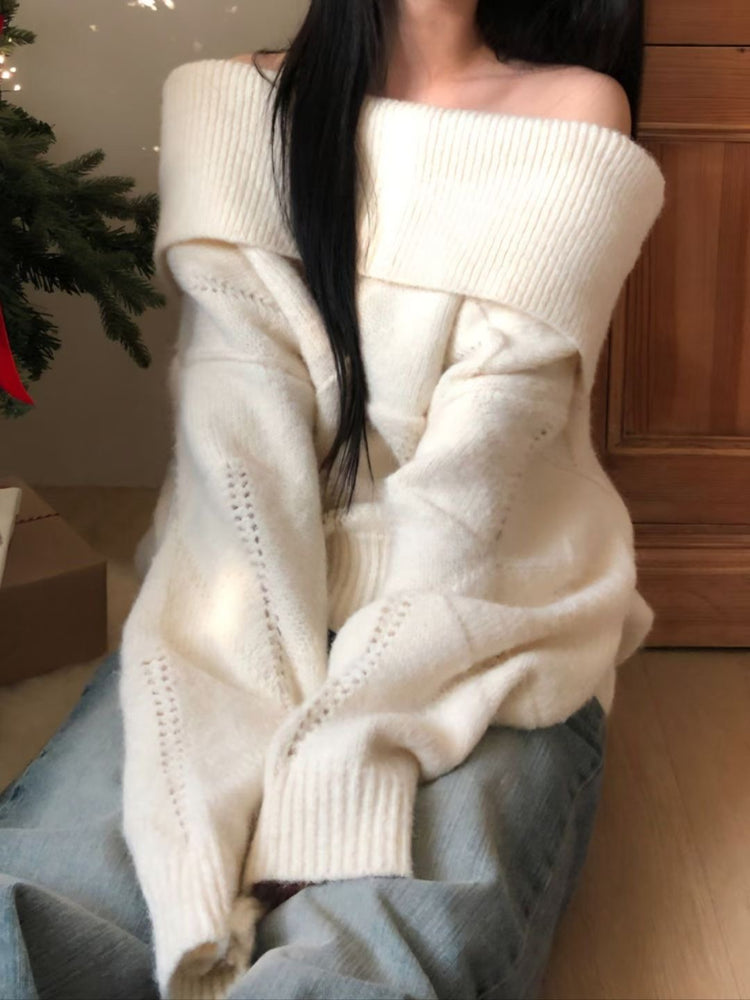 美肩紋理縷空紋理細節毛衣