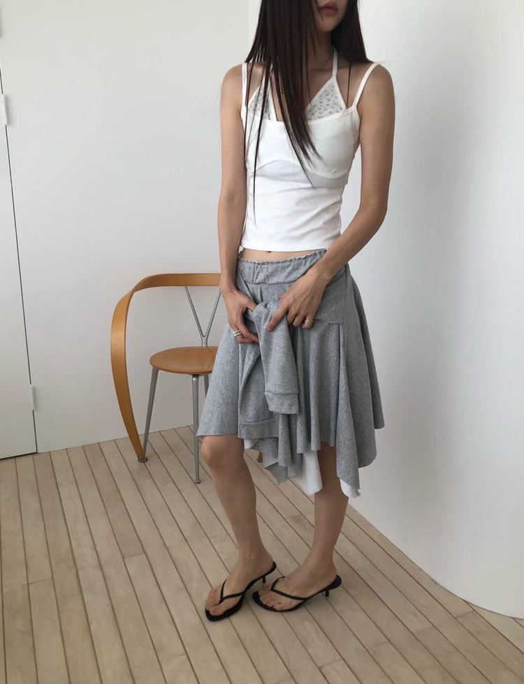小碎花胸壓線細節雙層背心