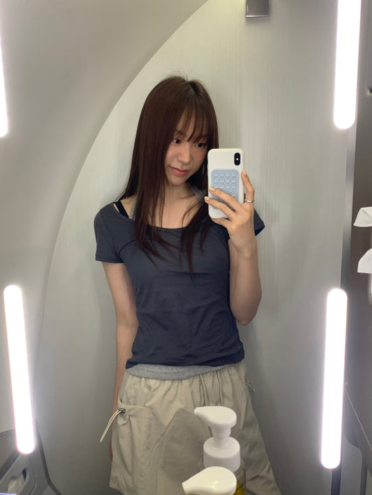 微透U領修腰上衣