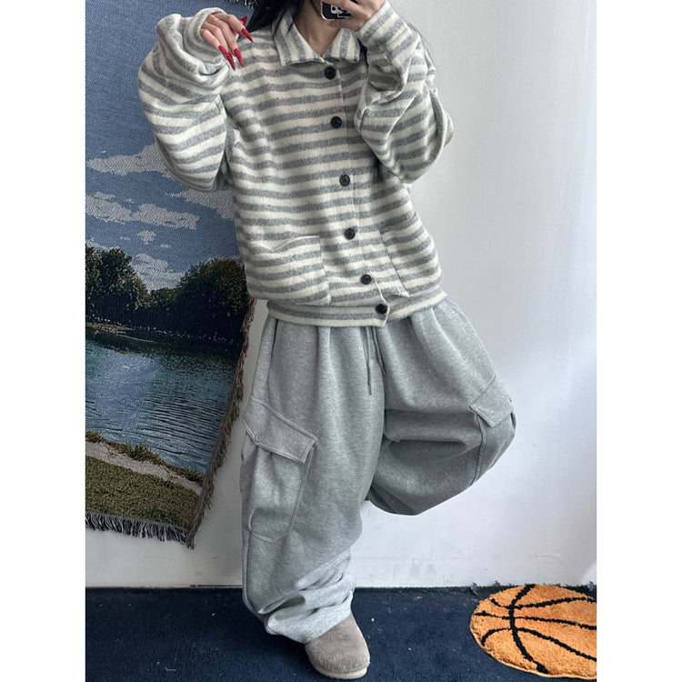 翻領撞色毛流感排鈕外套