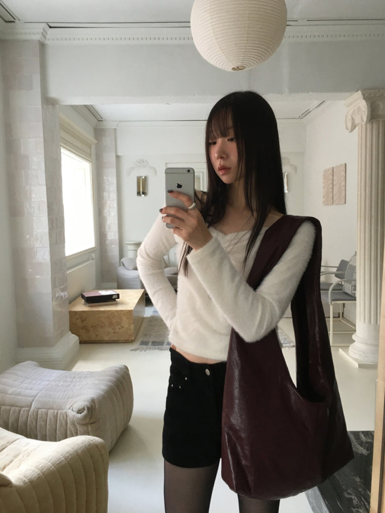 毛絨質感抓皺細節上衣