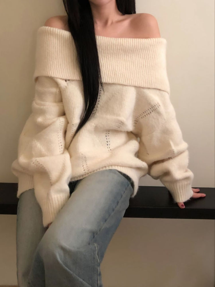 美肩紋理縷空紋理細節毛衣