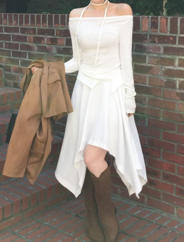 不對稱下擺設計感半裙