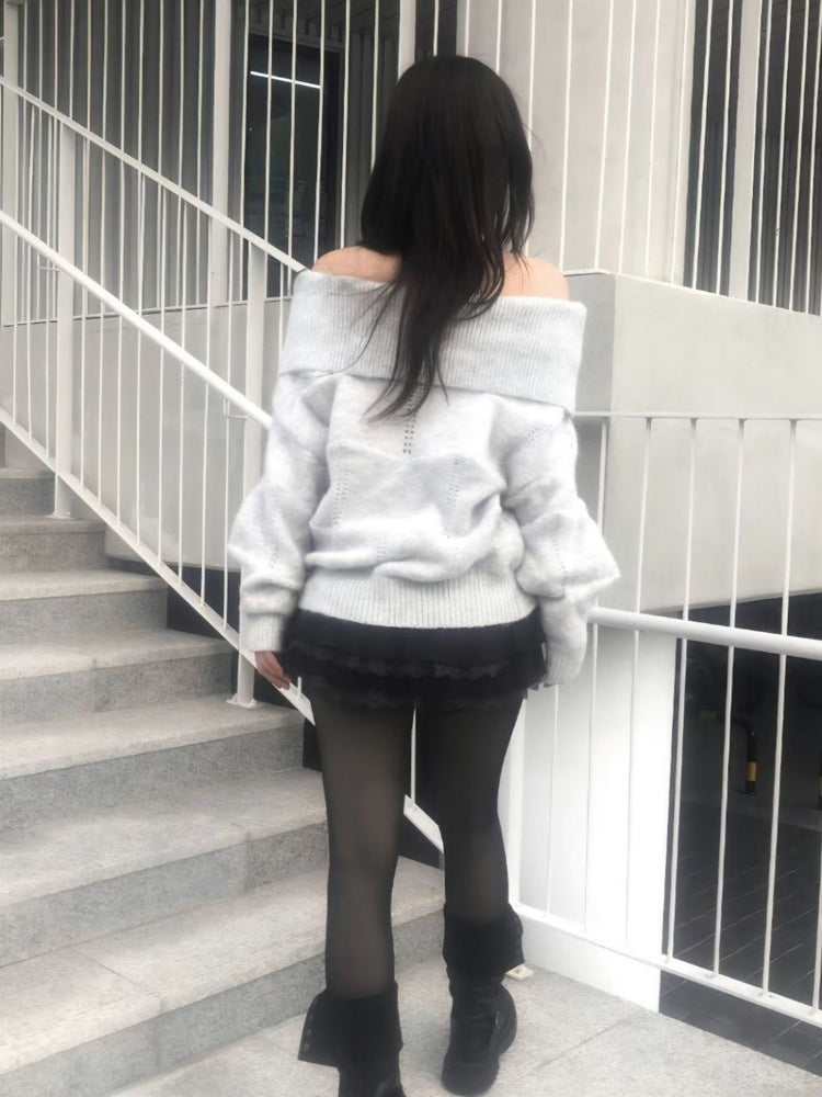 美肩紋理縷空紋理細節毛衣