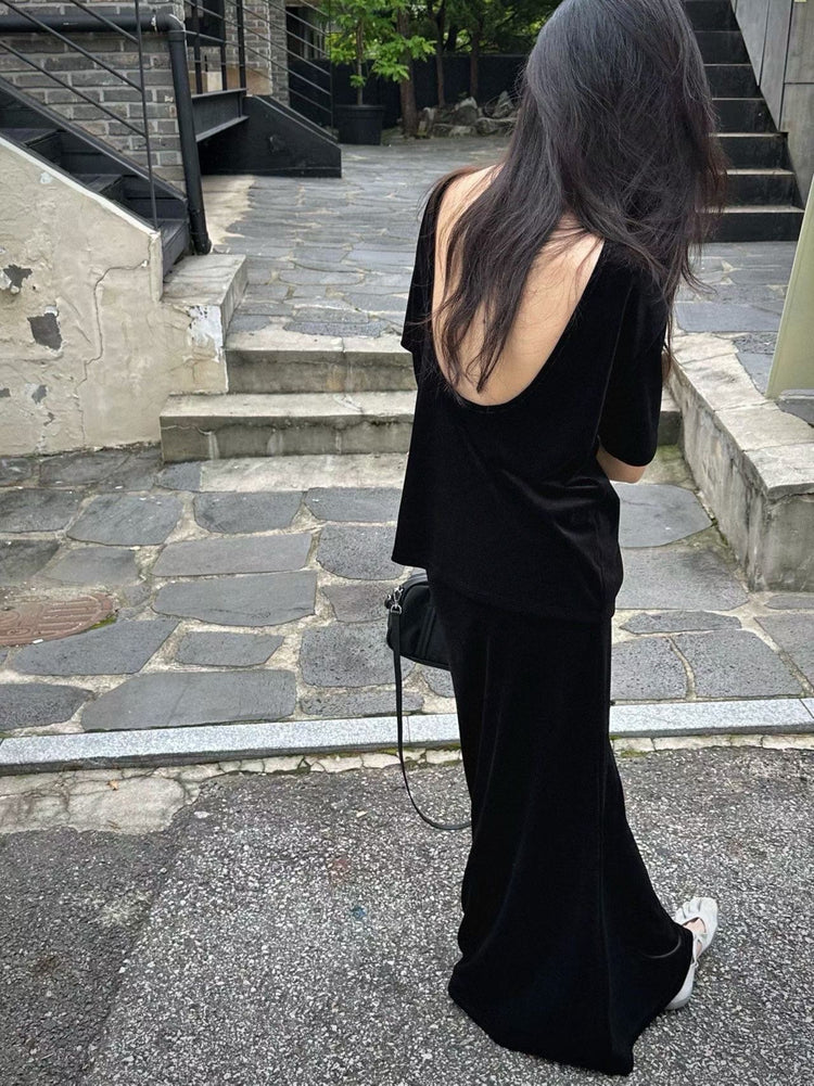 高質絲絨直身及踝裙