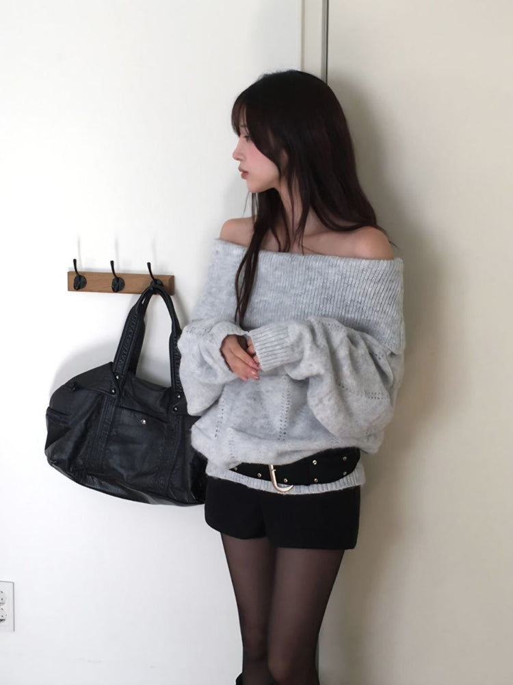 美肩紋理縷空紋理細節毛衣