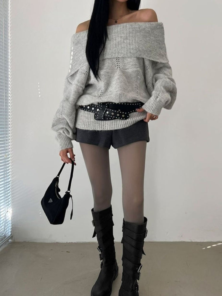 美肩紋理縷空紋理細節毛衣