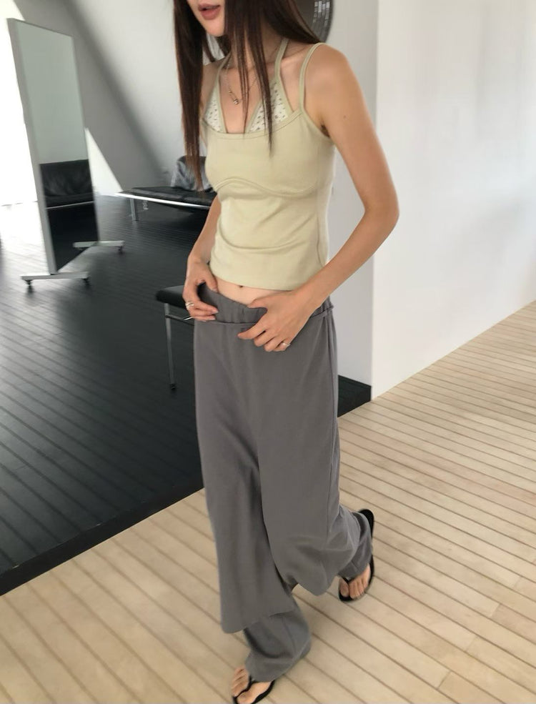 小碎花胸壓線細節雙層背心