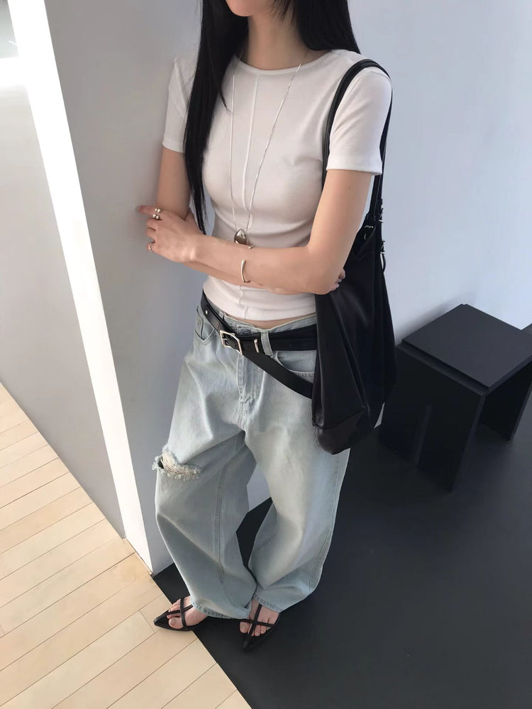 前後兩穿鐵扣中壓線細節上衣