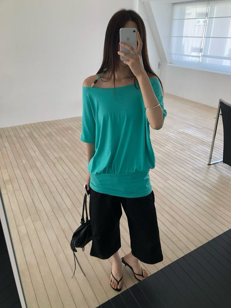 美肩串珠修身細節連身裙