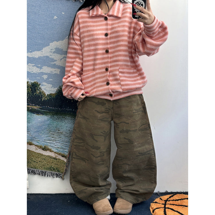 翻領撞色毛流感排鈕外套