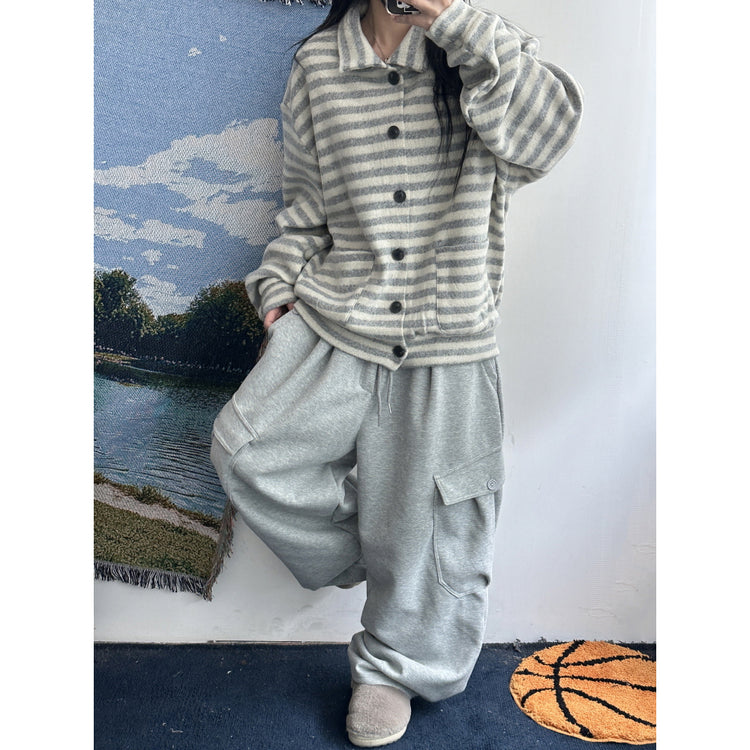 翻領撞色毛流感排鈕外套