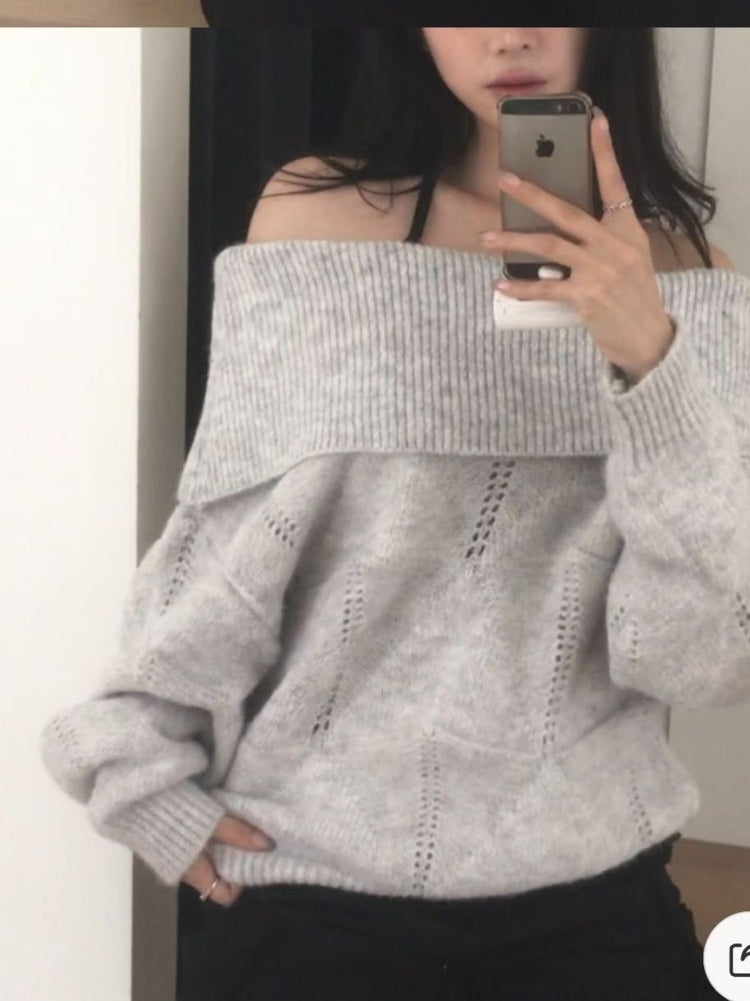 美肩紋理縷空紋理細節毛衣