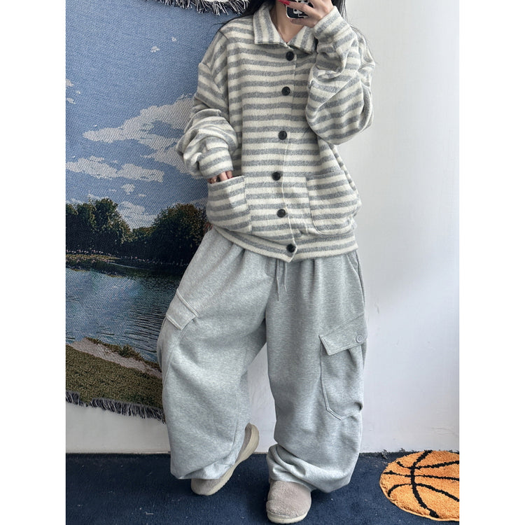 翻領撞色毛流感排鈕外套