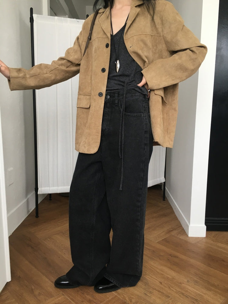 (現)基礎黑灰闊牛仔褲