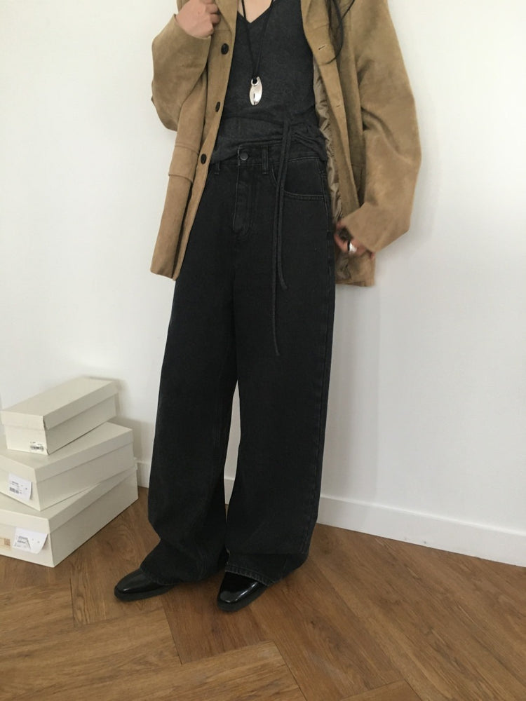 (現)基礎黑灰闊牛仔褲