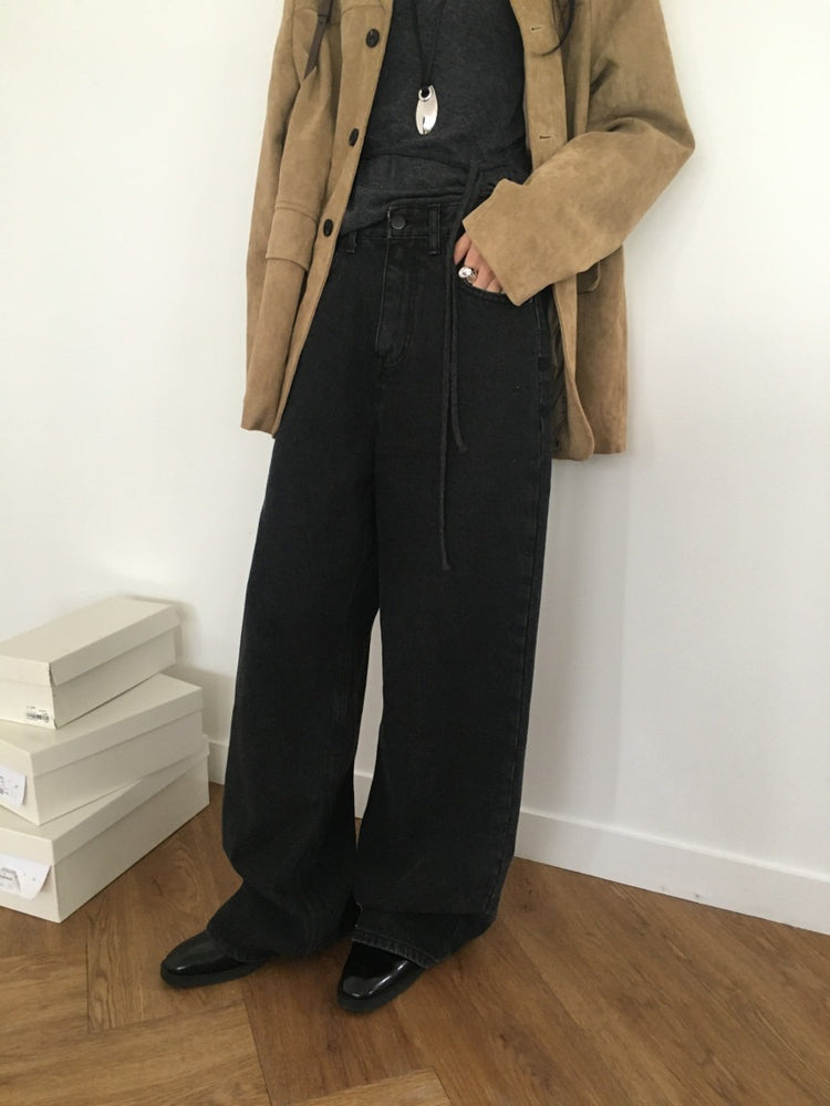 (現)基礎黑灰闊牛仔褲