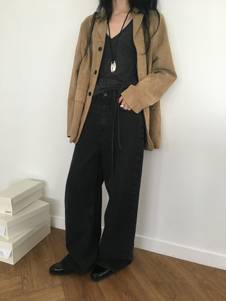 (現)基礎黑灰闊牛仔褲