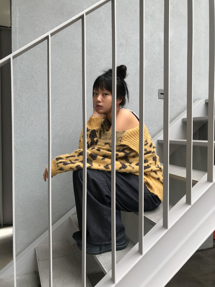 豹紋紋理細節針織外套