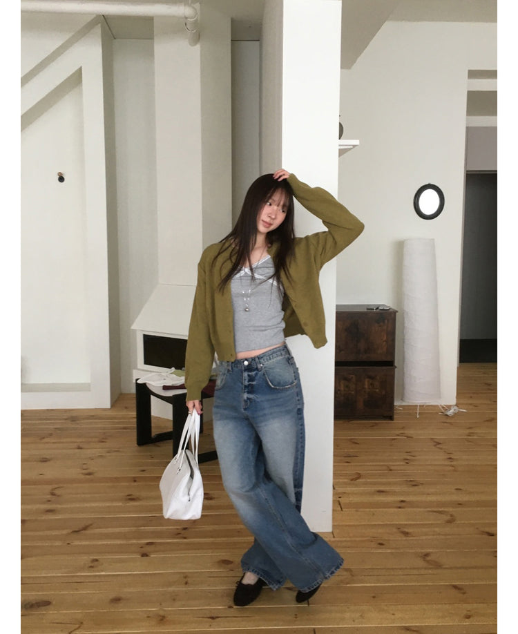 復古美刷色細節隨性牛仔褲