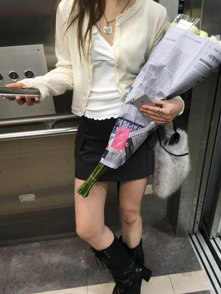 交疊蕾絲捲邊細節背心