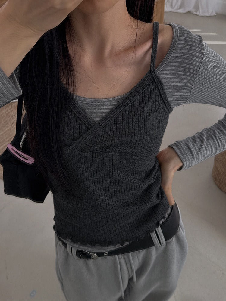 交疊蕾絲捲邊細節背心