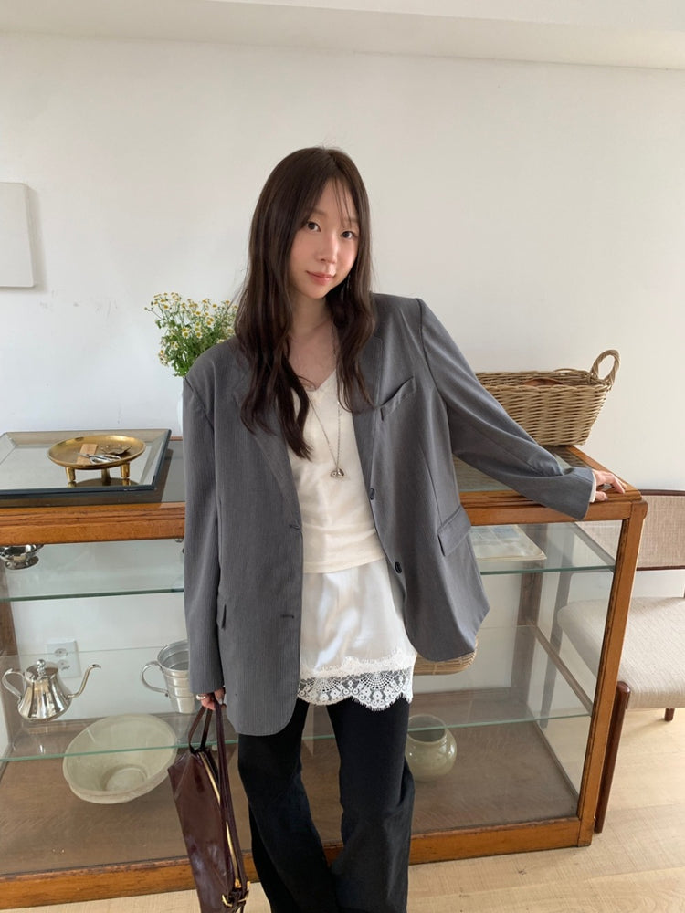 天絲微透V領修腰上衣