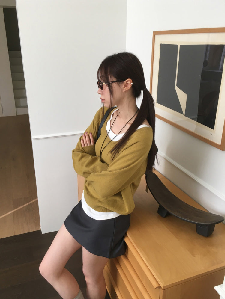 美色U領線細節針織上衣