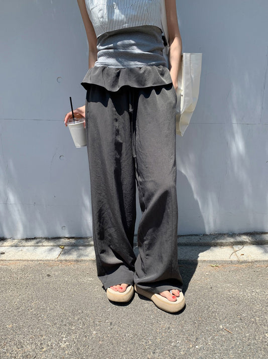 雙層蓬感腰細節直褲