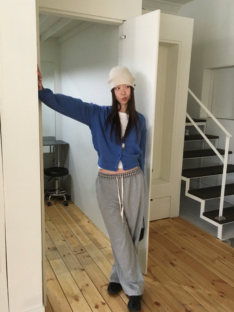 格紋反著腰頭細節棉褲