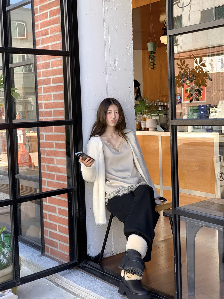 毛感細節排鈕寬鬆針織外套