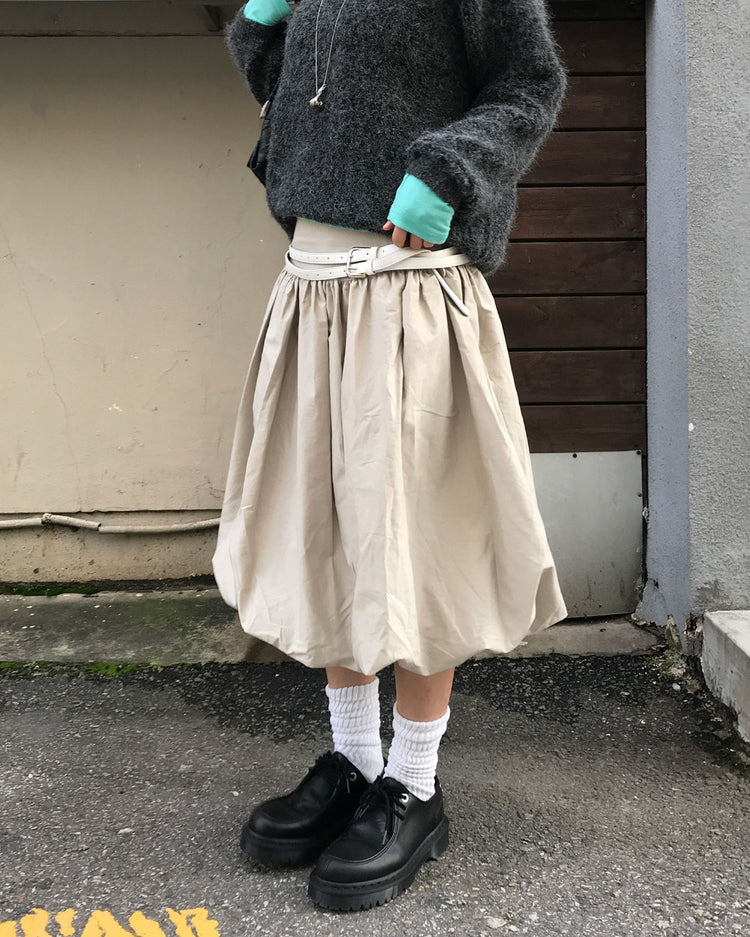寬腰頭泡泡中裙