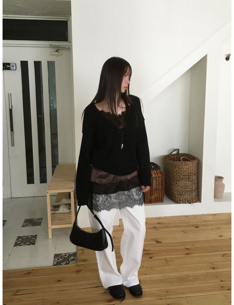 深V寬鬆針織毛衣