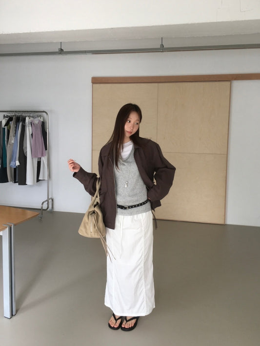 亞麻拉鏈細節寬鬆外套
