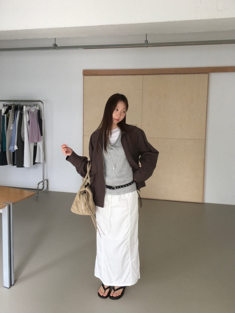 亞麻拉鏈細節寬鬆外套