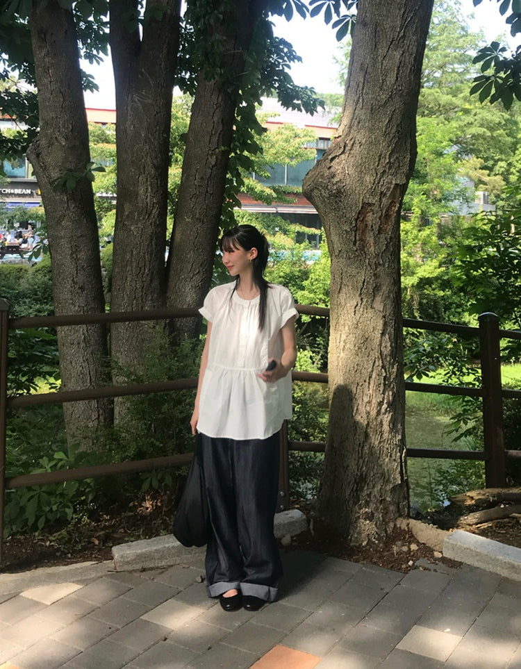 柔軟抽繩休閒牛仔褲
