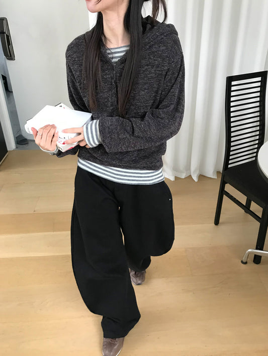 混色扣鈕細節連帽上衣