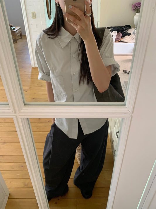 美色翻領短袖襯衫