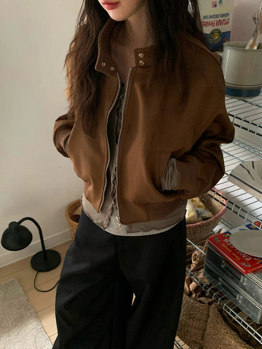 立領麂皮絨短版外套